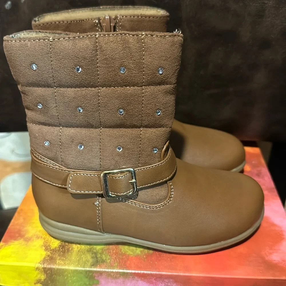 RACHEL SHOES CAMILLA BOOTS: COGNAC: NEW IN BOX: SIZE 10